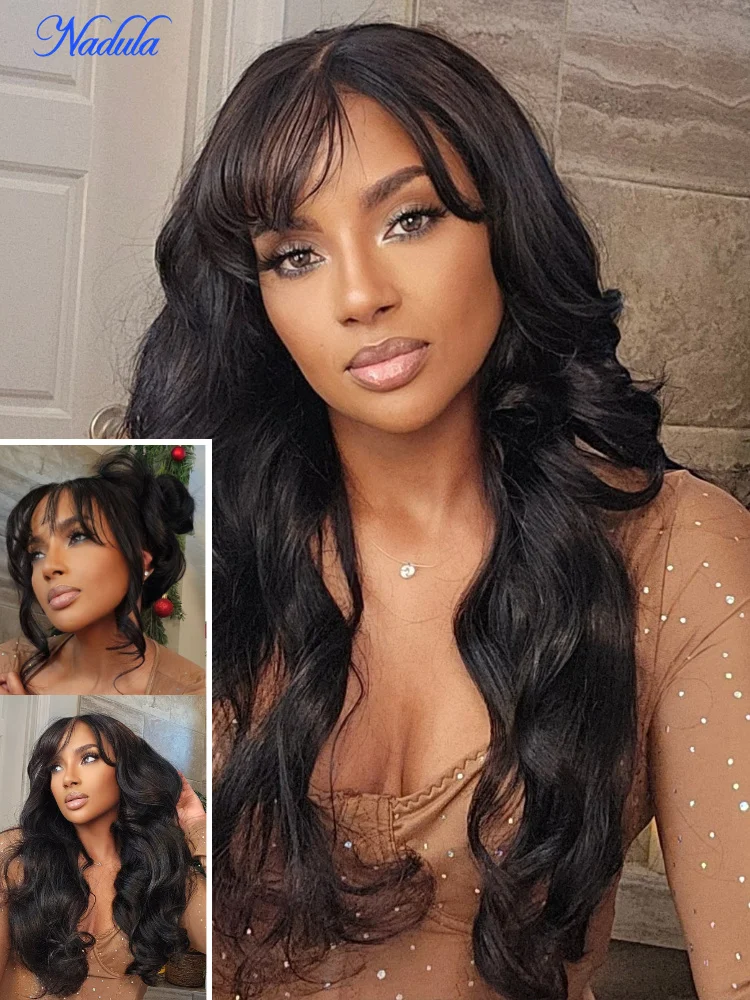 

NADULA 3D Body Wave Bangs Glueless Human Hair Wig 13x4 Pre Cut Lace Front Wig Put and Go Bye Bye Knots Glueless Wig Density 150%