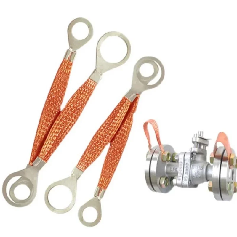 Flange Grounding Wire, 6mm² Red Copper Flange Electrostatic Jumper Wire, Explosion‑Proof Copper Braided Tape Flange Connection