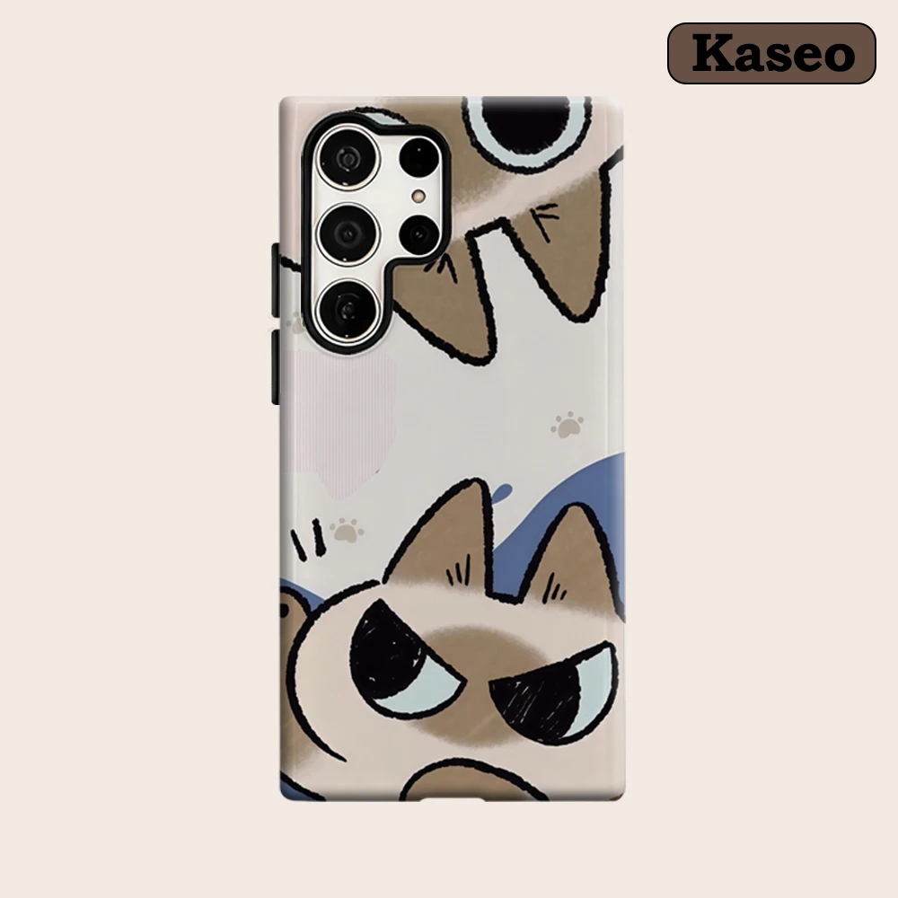 Kaseo Phone Case for Samsung Galaxy S26 S25 Ultra S24 S23 Ultra Plus Shockproof Double Layer Whimsical Siamese Cat Cover