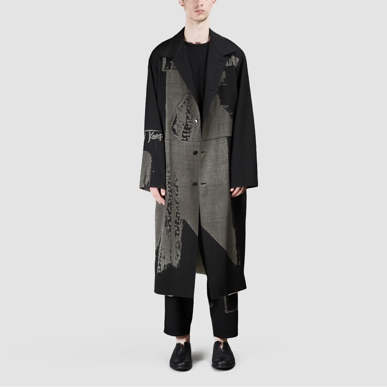 

YOJI OOAK оригинальный дизайн, окрашенная шерстяная ветровка, портретный принт, свободное пальто, пальто-двойка, темный стиль