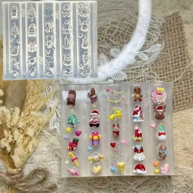 Moule à ongles 3D en Silicone, père noël, pain d'épices, bonhomme de neige, conception d'ongles, modèle de manucure à faire soi-même, outil pour la décoration des ongles