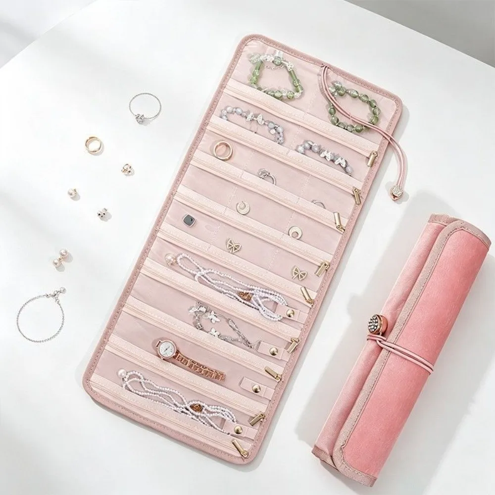 Velvet Jewelry Storage Bag Portable Multi Compartment Jewelry Roll Pouch Foldable Jewelry Holder Earrings Rings Bracelets