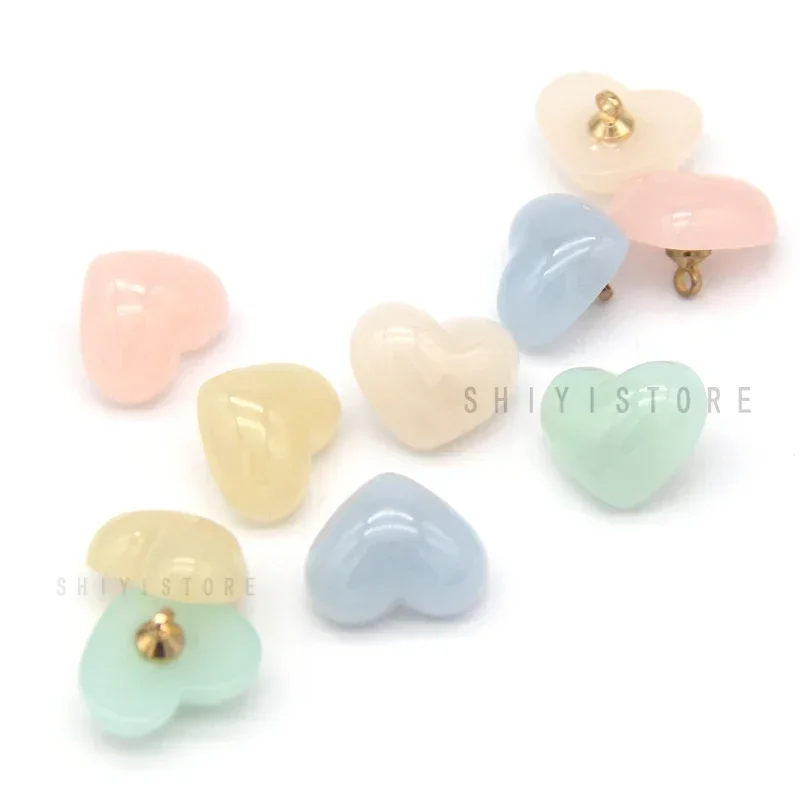 10pcs Candy Color Heart Pearl Metal Shank Buttons For Clothing Kids Shirt Dress Wedding Decorative Sewing Accessories Wholesale