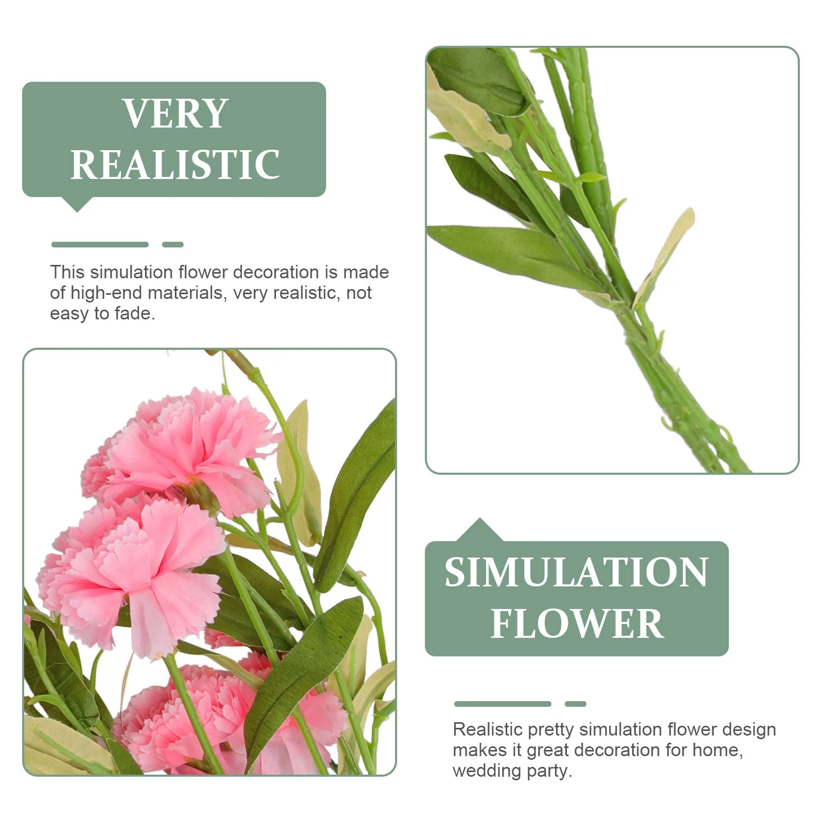 

2Pcs Simulated Carnations Decorative Faux Flower Props Long- Blooms for Living Room Banquet Centerpiece Decoration