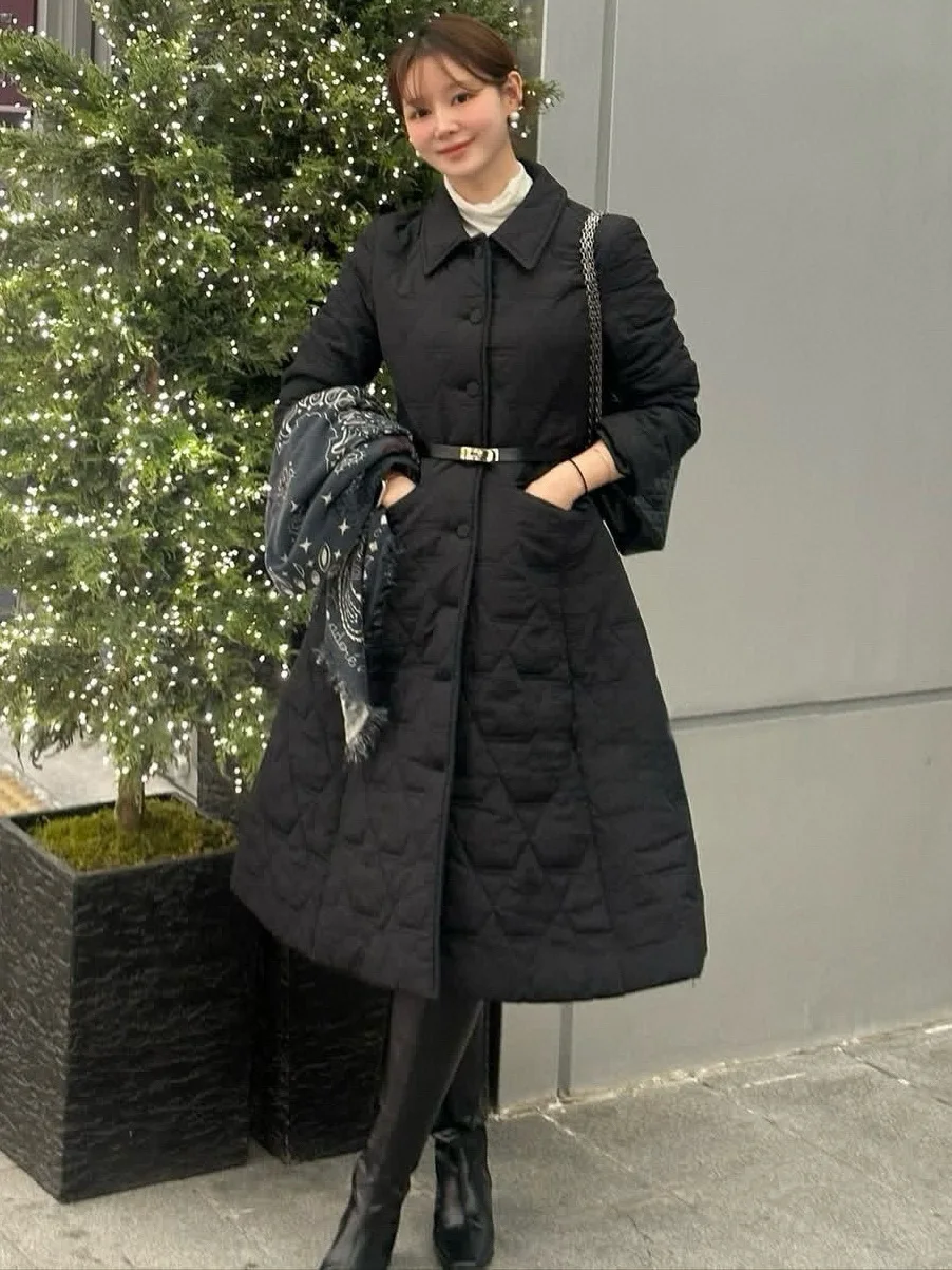 

Dongda Gate Sle Slim Fit Long Dr Quilted Cotton Collar Warmth Insulated Women's Faion Korean Version Cotton Jaet