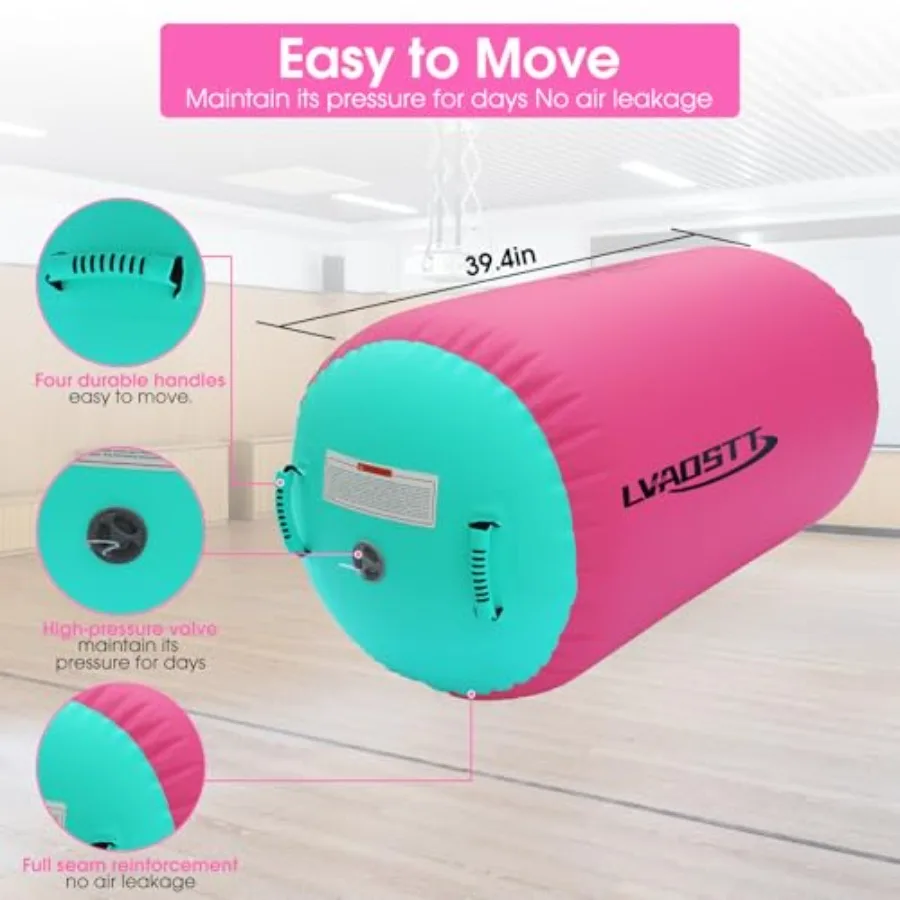 Gymnastics air barrel roller for home gym use PVC material blue color lightweight and portable with included pump