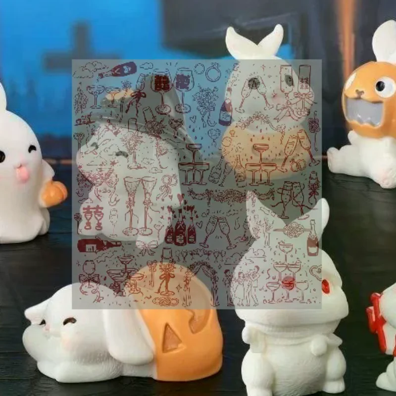 Cute Halloween Themed Mini Rabbit Resin Figurines Adorable Cartoon Durable Texture For Desktop Decor Halloween Party Favor
