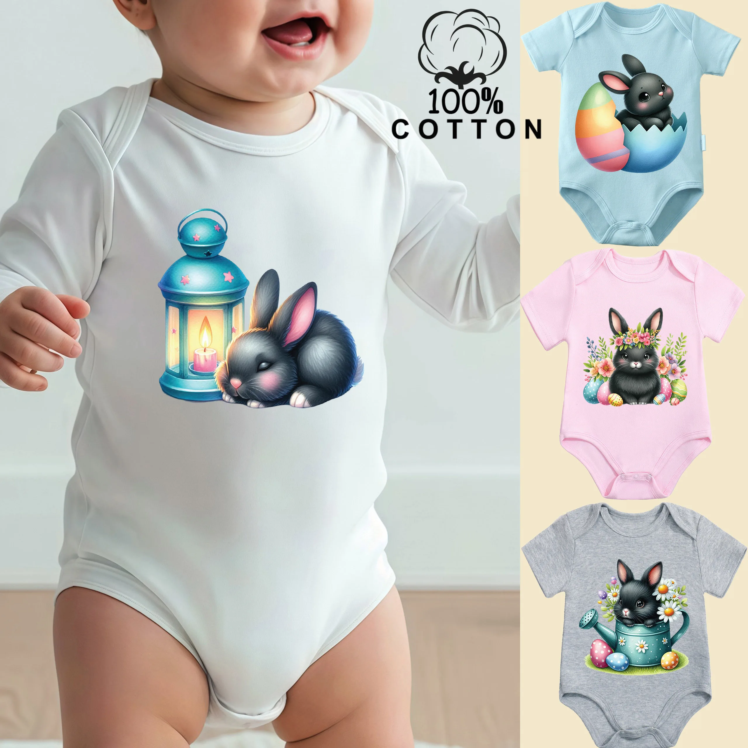 

Комбинезон из 100% хлопка с принтом «Счастливого Пасхального дня»/«Милый кролик», удобная одежда для малышей, комбинезон для новорожденных от 0 до 12 месяцев