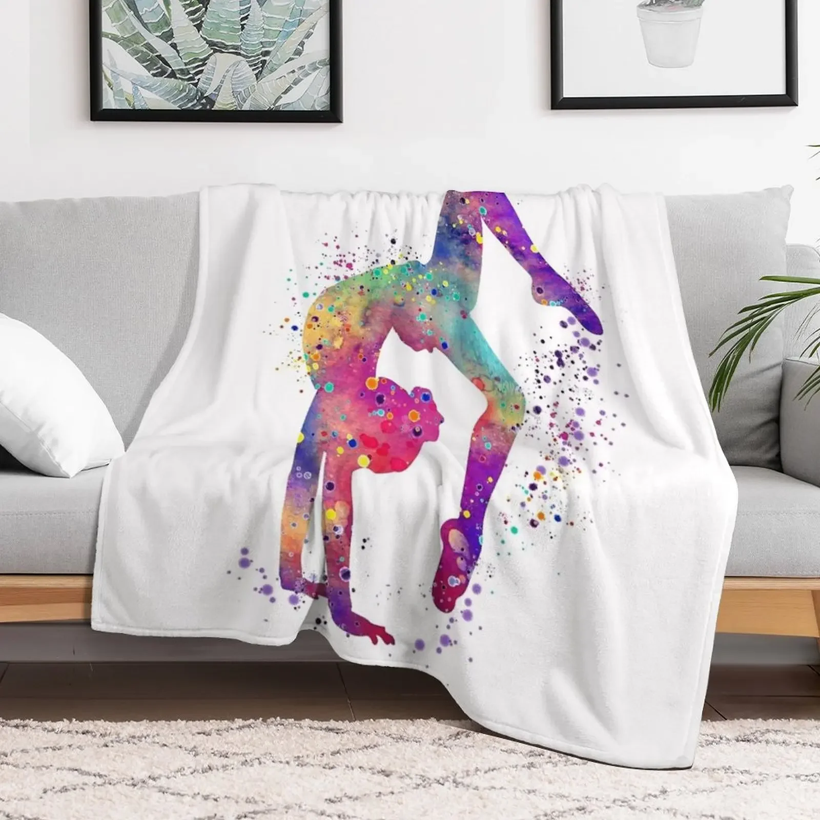 Gymnastics Girl Tumbling Colorful Watercolor Art Gift Throw Blanket Extra Large Throw Cute Winter beds Large Blankets