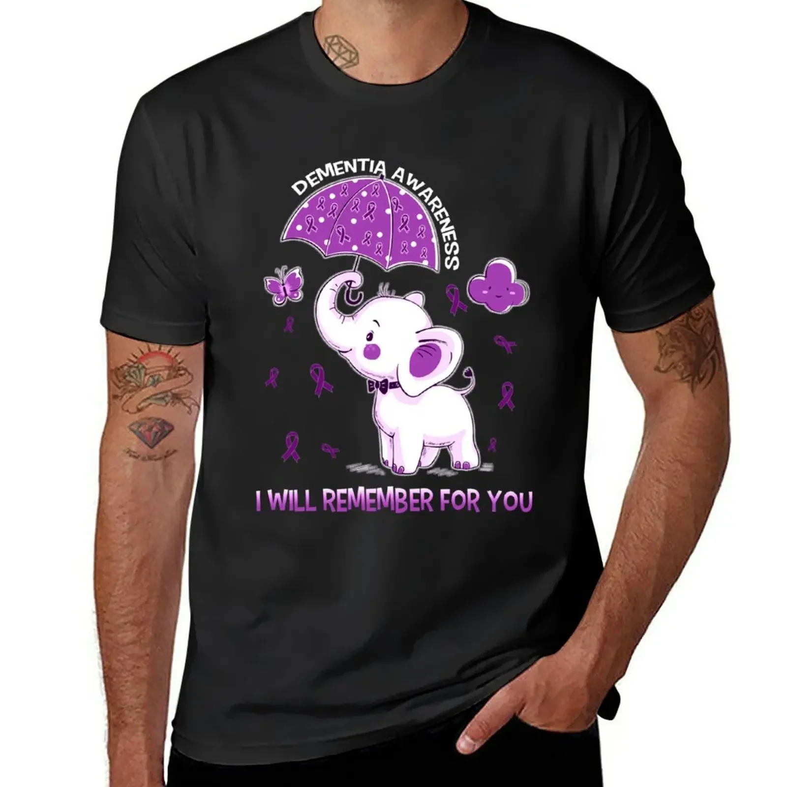 New Dementia Awareness Elephant T-Shirt T-Shirt man clothes anime clothes mens plain t shirts