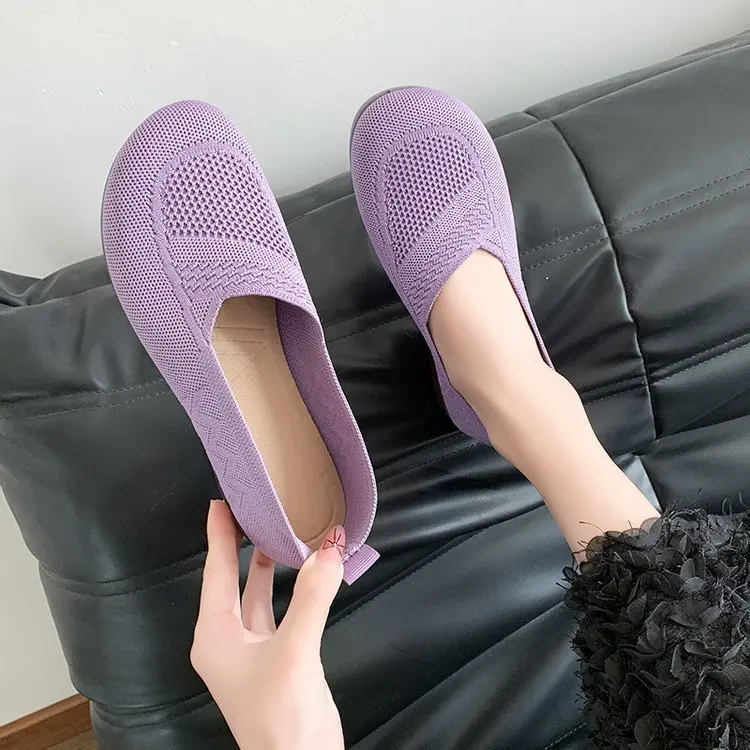 Большие женские туфли с неглубоким носком, новинка 2025 года, стильные сетчатые туфли на плоской подошве для ленивых