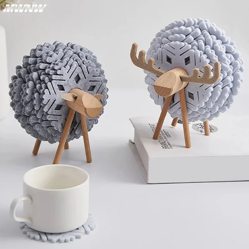 1 ชุด Felt แกะสูงอุณหภูมิฉนวน Coaster ลื่น Thicken ตาราง Placemat อุปกรณ์ครัว Elk ตกแต่งตาราง