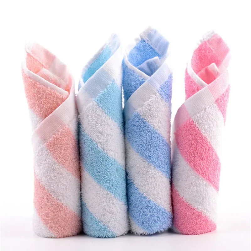 

1Pc 25x25cm Small Square Striped Terry Cotton Portable Children Kids Bathroom Hanging Hand Face Towel