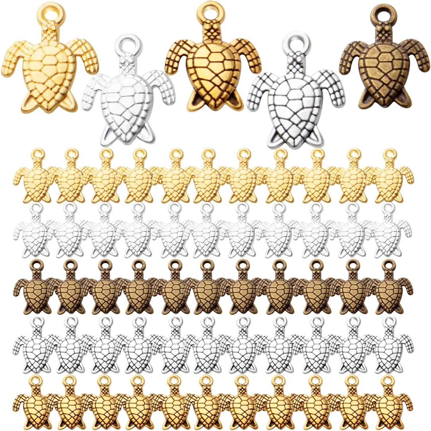 

60pcs Sea Turtle Charms Alloy Tortoise Charm Pendant for DIY Necklace Bracelet Jewelry Crafts Making Accessories,5 Colors