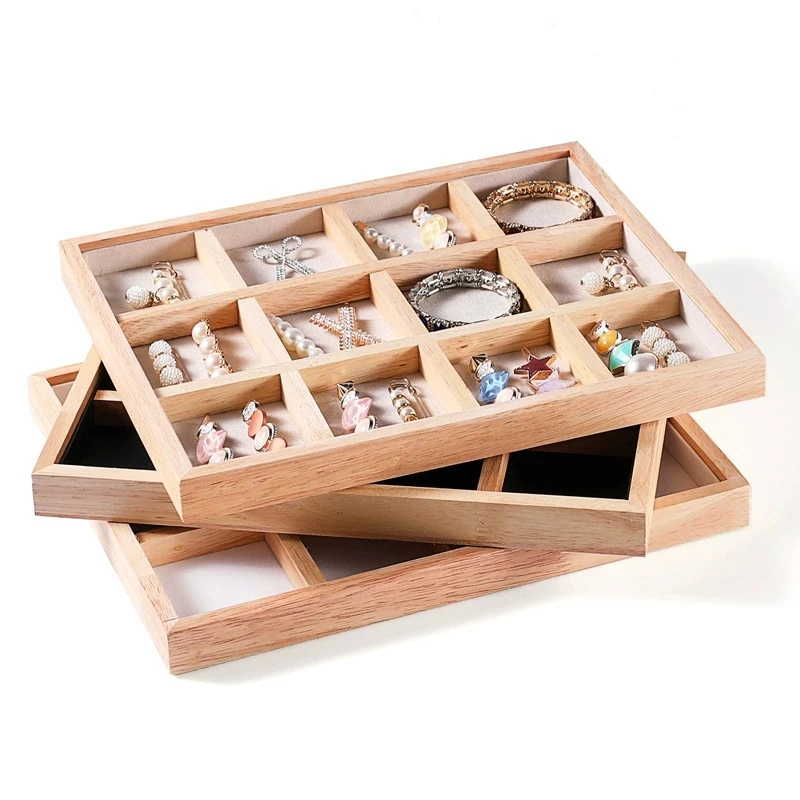 

12 Grids Wood Jewelry Tray Multipurpose Bead Bracelet Earrings Ring Hair Accessories Display Storage Trays Counter Showcase Prop