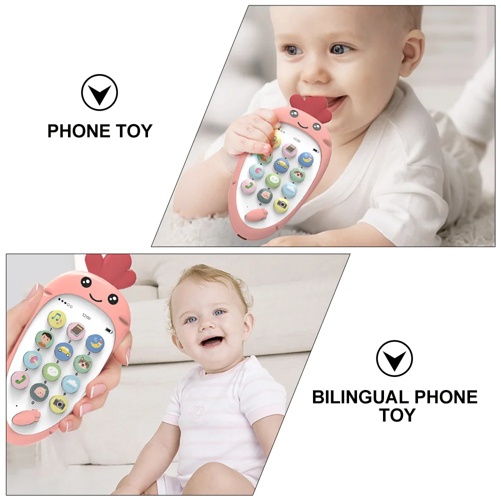 1 مجموعة 1 مجموعة التعليم المبكر شكل الفجل هاتف أطفال USB قابلة للشحن موسيقى لينة تصميم قبضة مهدئة للرضع #5