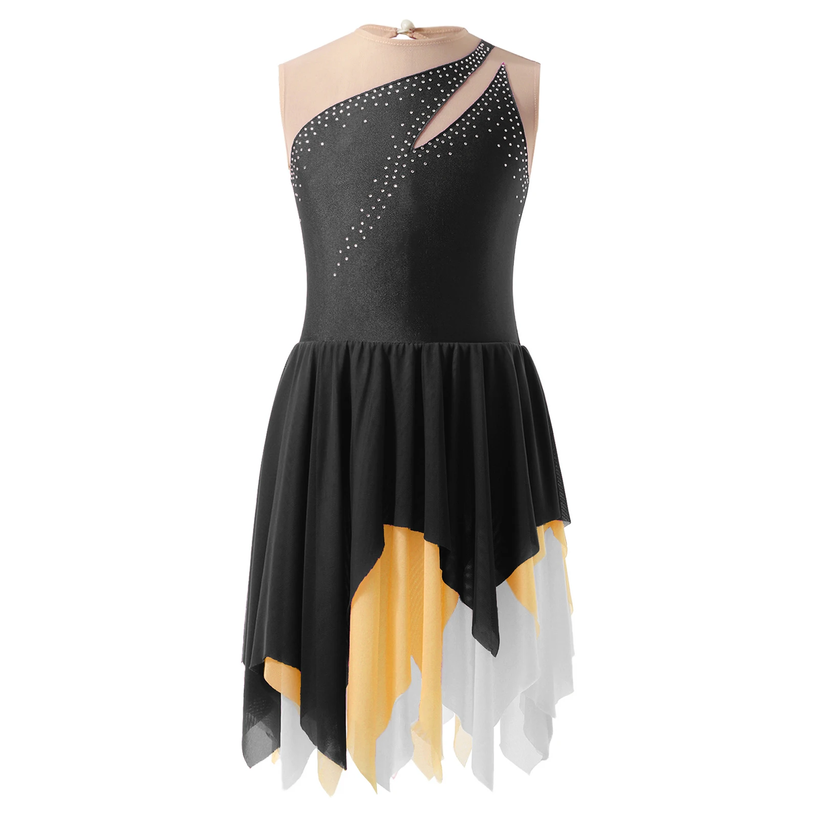 Ballet Jurk Voor Meisjes Dance Party Wear Mouwloze Hollow Terug Shiny Rhinestone A-lijn Dans Jurk Dancewear