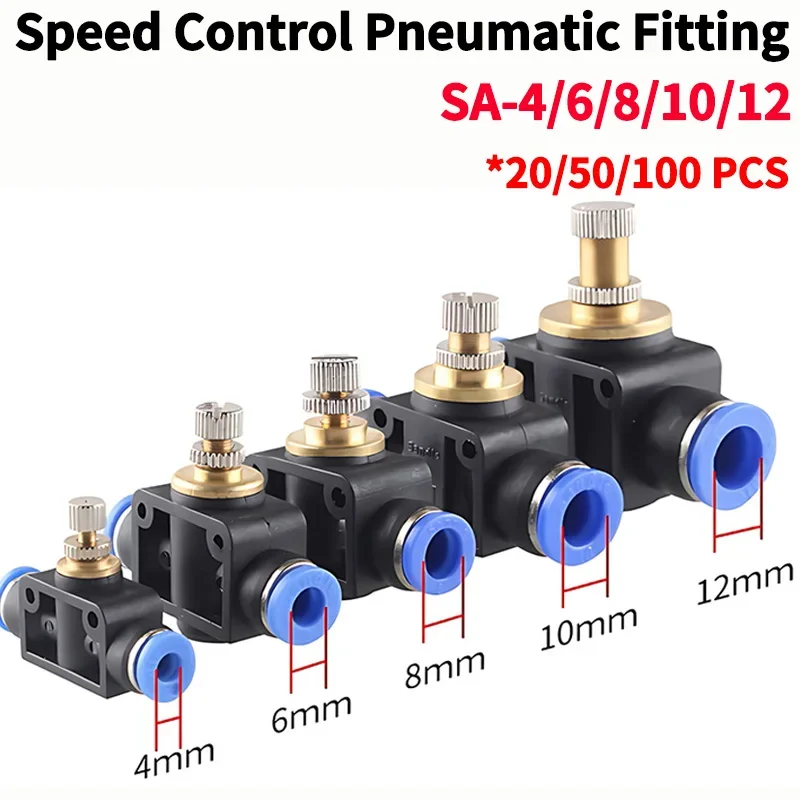 20/50/100 PCS SA Throttle Valve 4mm 6mm 8mm 10mm 12mm Air Flow Control Valve Pipe Hose Pneumatic Manual Valve Push In Connector