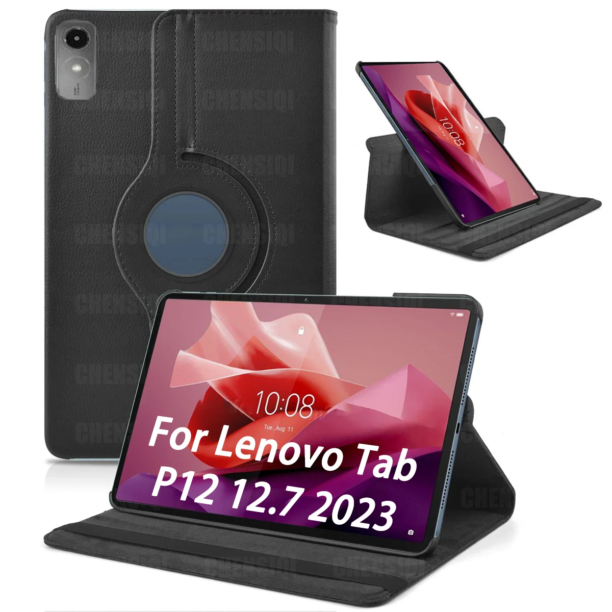 Case for Lenovo Tab P12 (12.7 inch) 2023 PU Leather Simple Durable Cover Sleep Wake Function 360 Rotating Stand Protective Shell