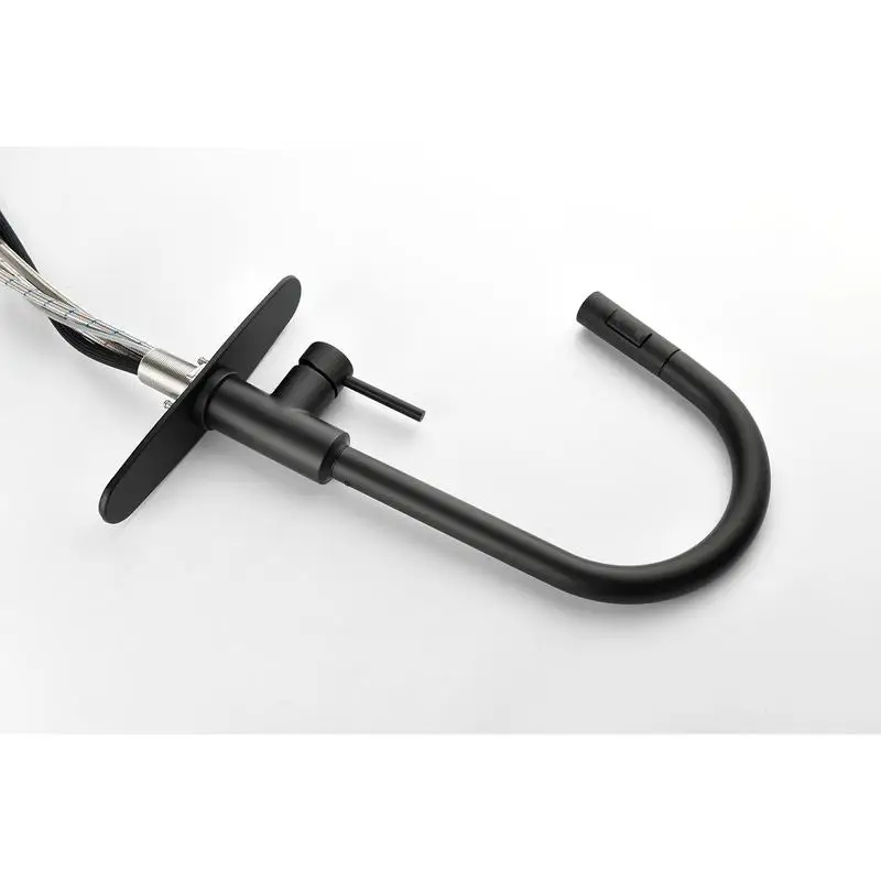 صنبور مطبخ قابل للسحب للأسفل مع رذاذ، تدفق مياه قابل للتعديل، تصميم حديث، سهل التركيب، لمسة نهائية من الفولاذ المقاوم للصدأ، مقبض واحد، #2