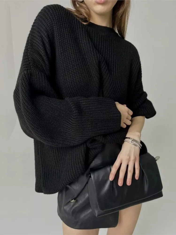 Casual Loose Solid Knitted Pullover Sweater For Women Long Sleeve O-neck Sweater Female Autumn Winter Warm Office Ladies Sweater