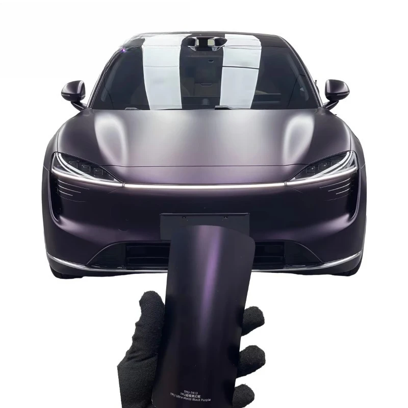 Matte Purple Car Vinyl Wrap TPU Material Ultra Matte Black Purple Color Changing Auto Vinyl Film Matte Ppf Paint Protection Film