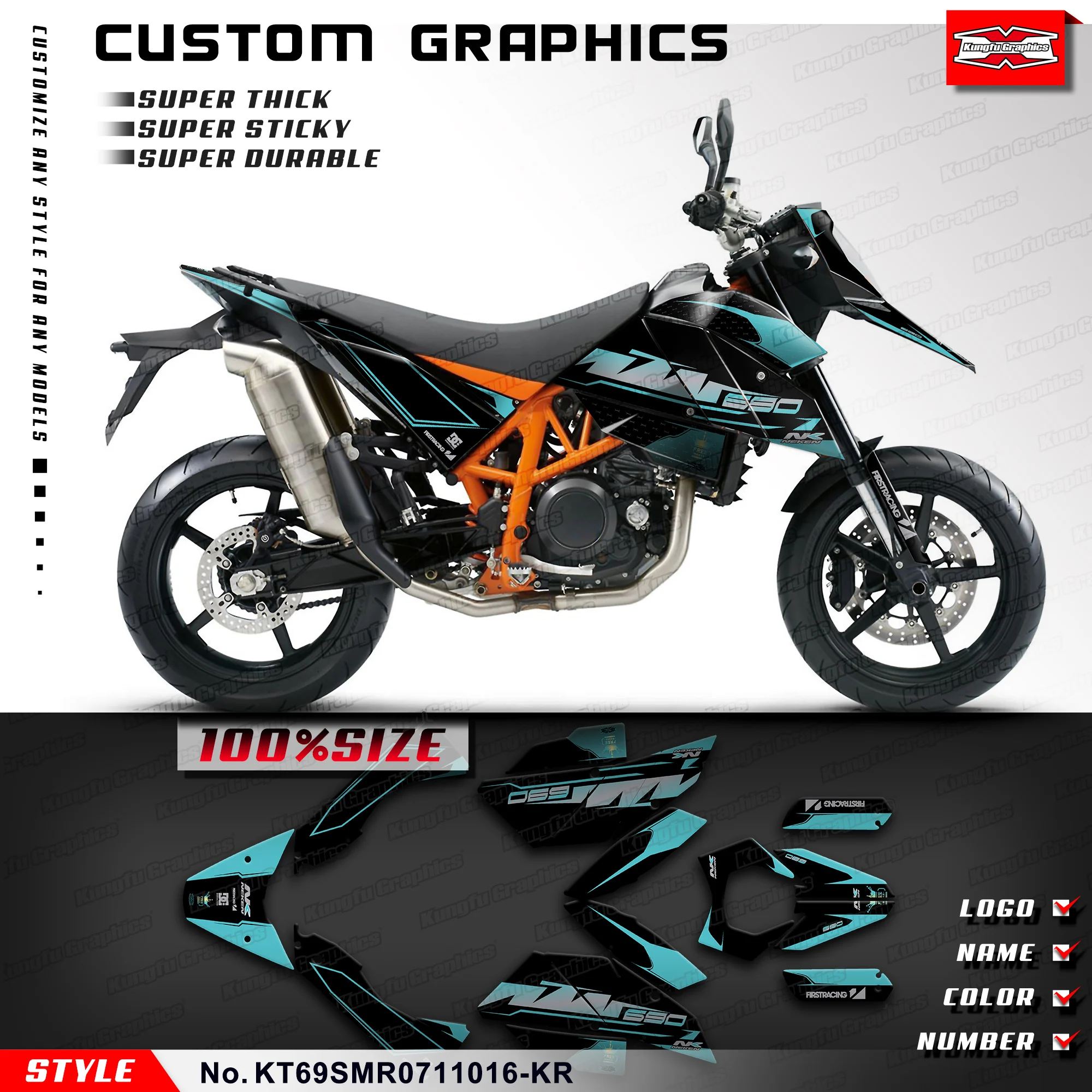 

KUNGFU GRAPHICS мотоциклетная графическая клейкая наклейка для KTM 690 SM 690 SMR 690 2007 2008 2009 2010 2011, KT69SMR 0711016 -KR