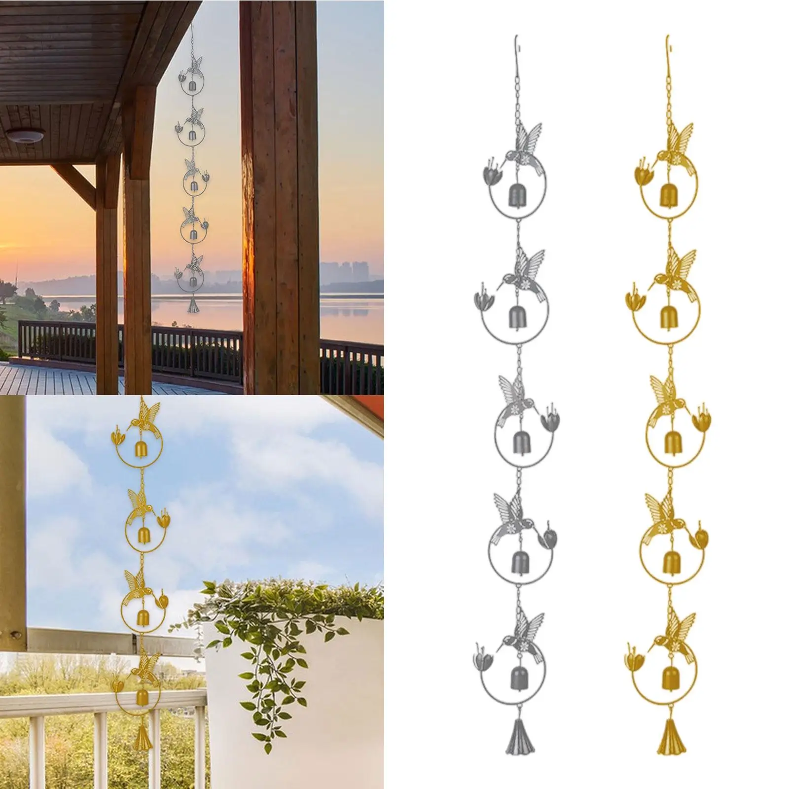 

Hummingbird Rain Chain Wind Bell Decorative Water Diverter Wind Chime for Porch Outside Eaves Drainage Garden Home Decor