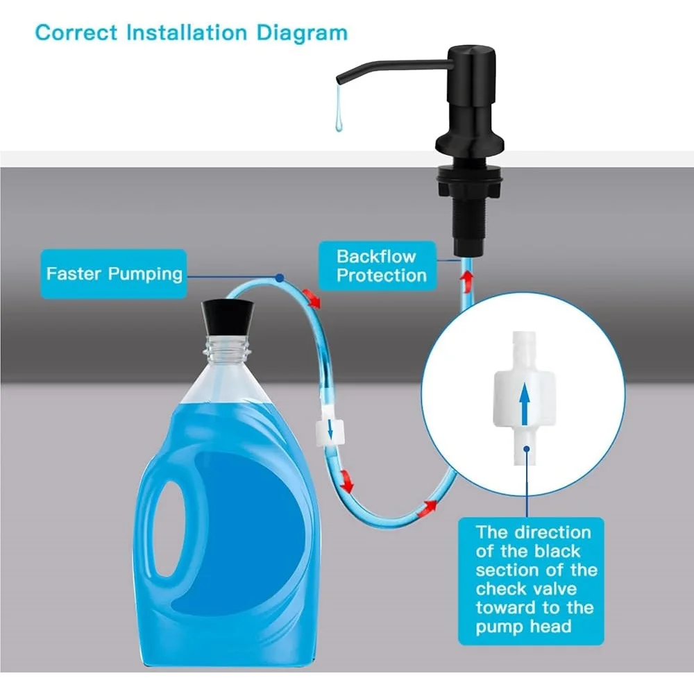 مضخة توزيع صابون حوض المطبخ، أنبوب طويل من الفولاذ المقاوم للصدأ متين، سهل التركيب تحت الحوض، حاوية صابون موفرة للمساحة