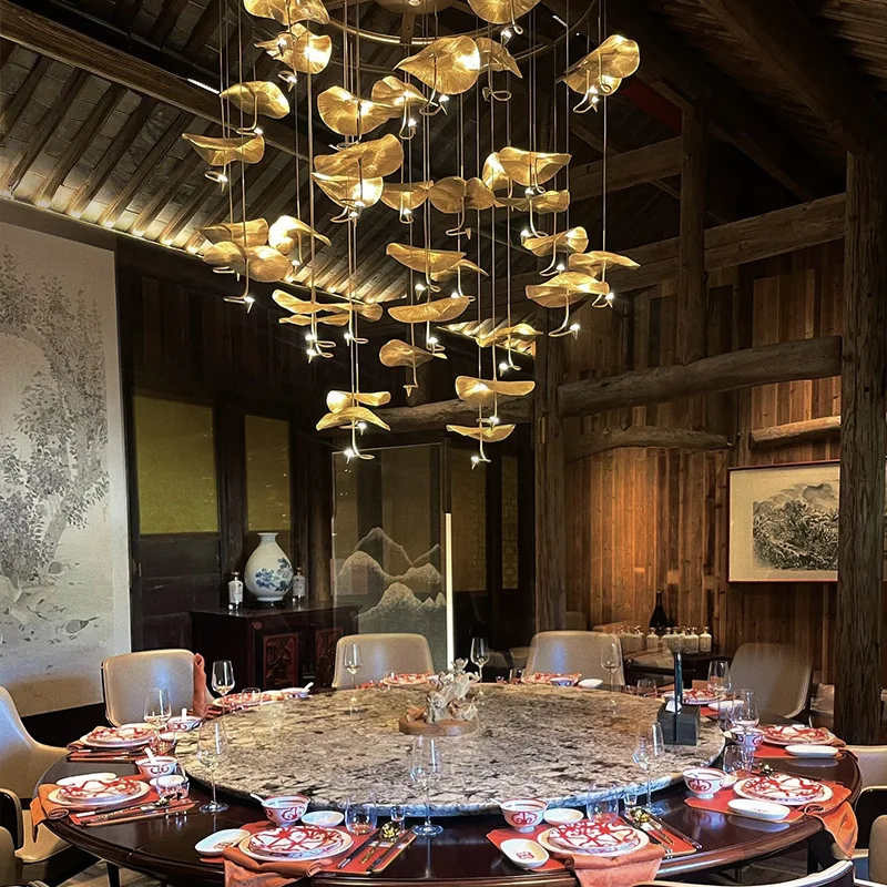 

2025 New Copper Lotus Pendant Light Large Modern Chandelier for Staircase Living Room Air Loft Floor Hanging Lamp Lustre Fixture