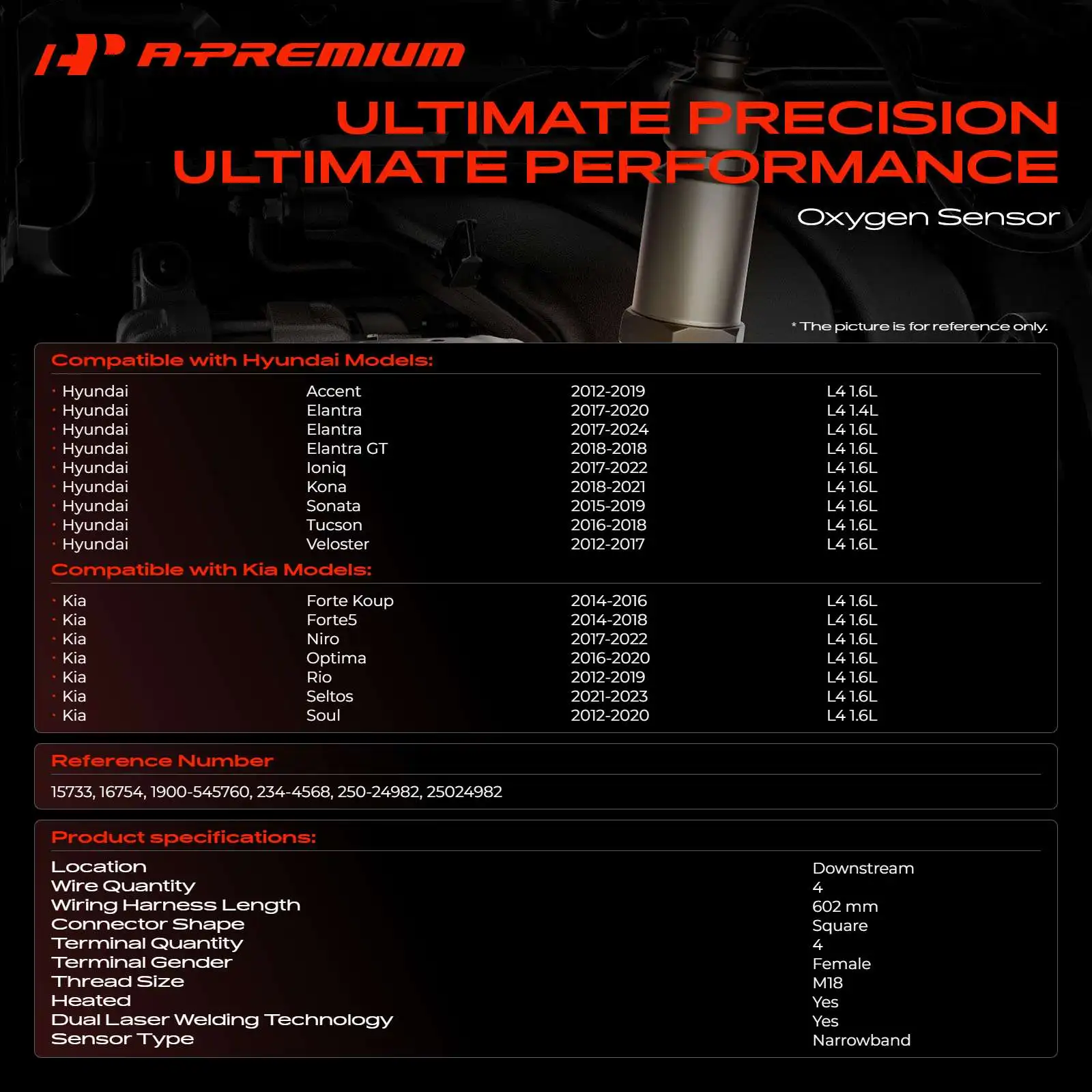 A-Premium Downstream O2 Oxygen Sensor for Hyundai Elantra Sonata Accent Kia Soul Optima