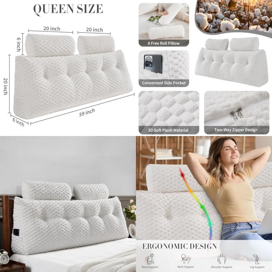 

Wedge Headboard Pillow - Bed Wedge Pillow for Headboard Triangular Headboard Pillow with Neck Roll Pillow-Large Bolster Pillow