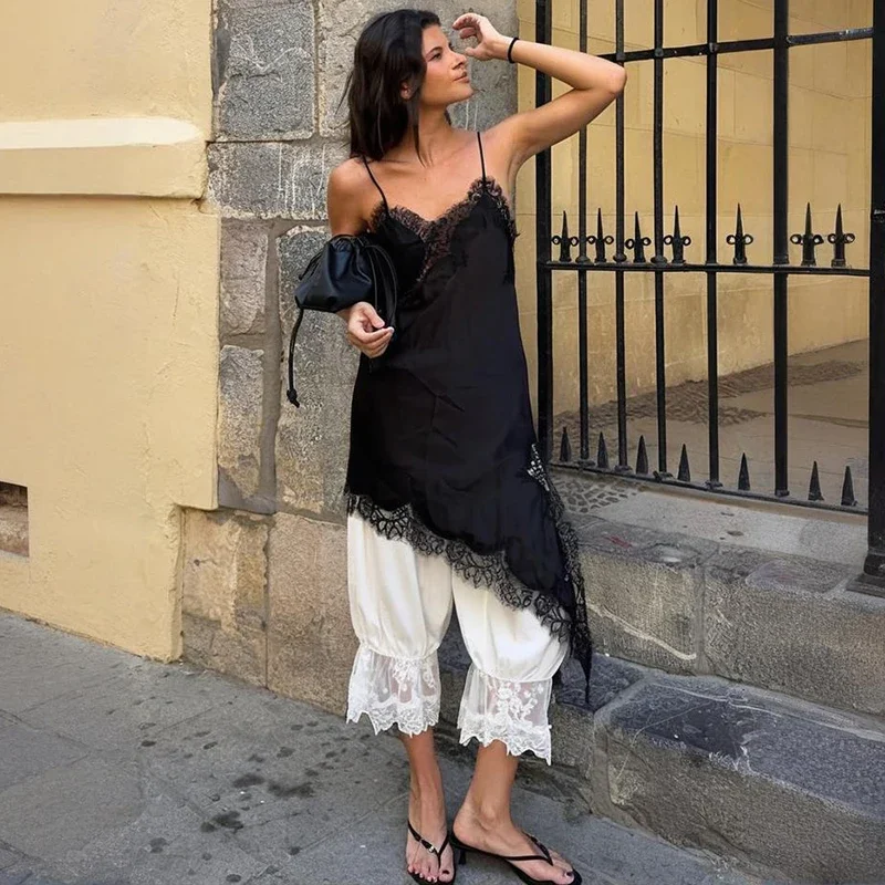 

Lace Mini Spaghetti Strap Dress For Women Backless Slit Sexy Dress Evening Party Bodycon Female Elegant Dress High Waist