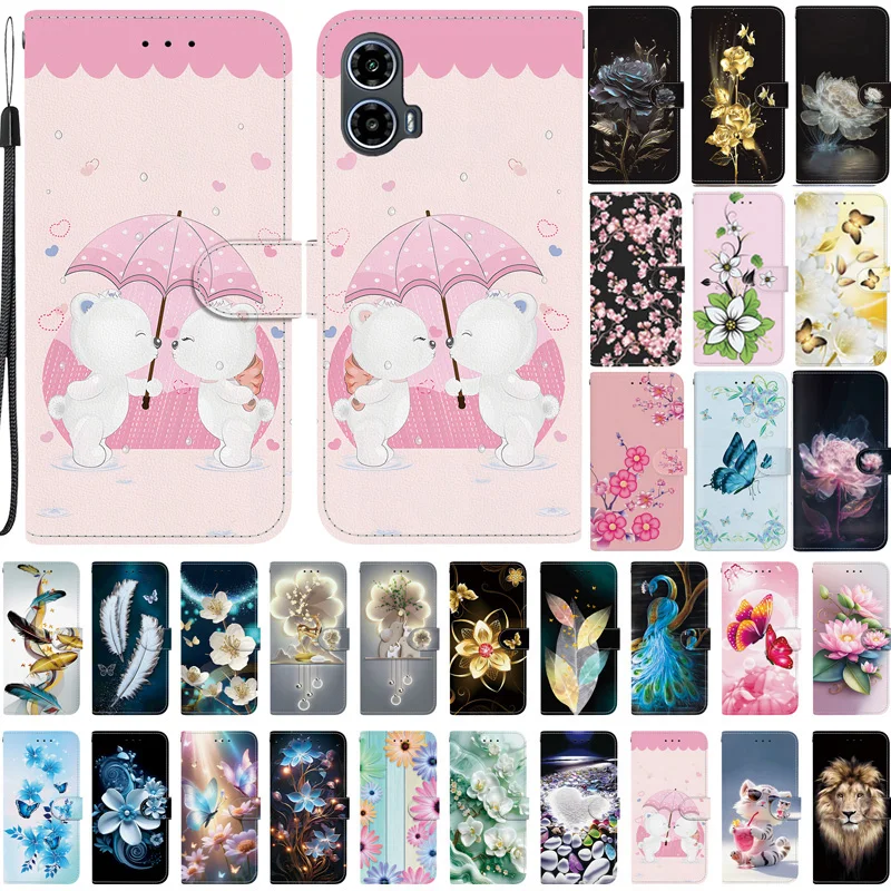 G34 New Case for Fundas Motorola Moto G34 5G Coque Cartoon Leather Case for Moto G34 G 34 Phone Cover Wallet Housing Back Cover
