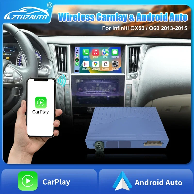 Wireless CarPlay Android Auto For Infiniti Dual Screen Q60/QX50 2013-2015 Upgrade Retrofit Multimedia Navigation Rear Camera