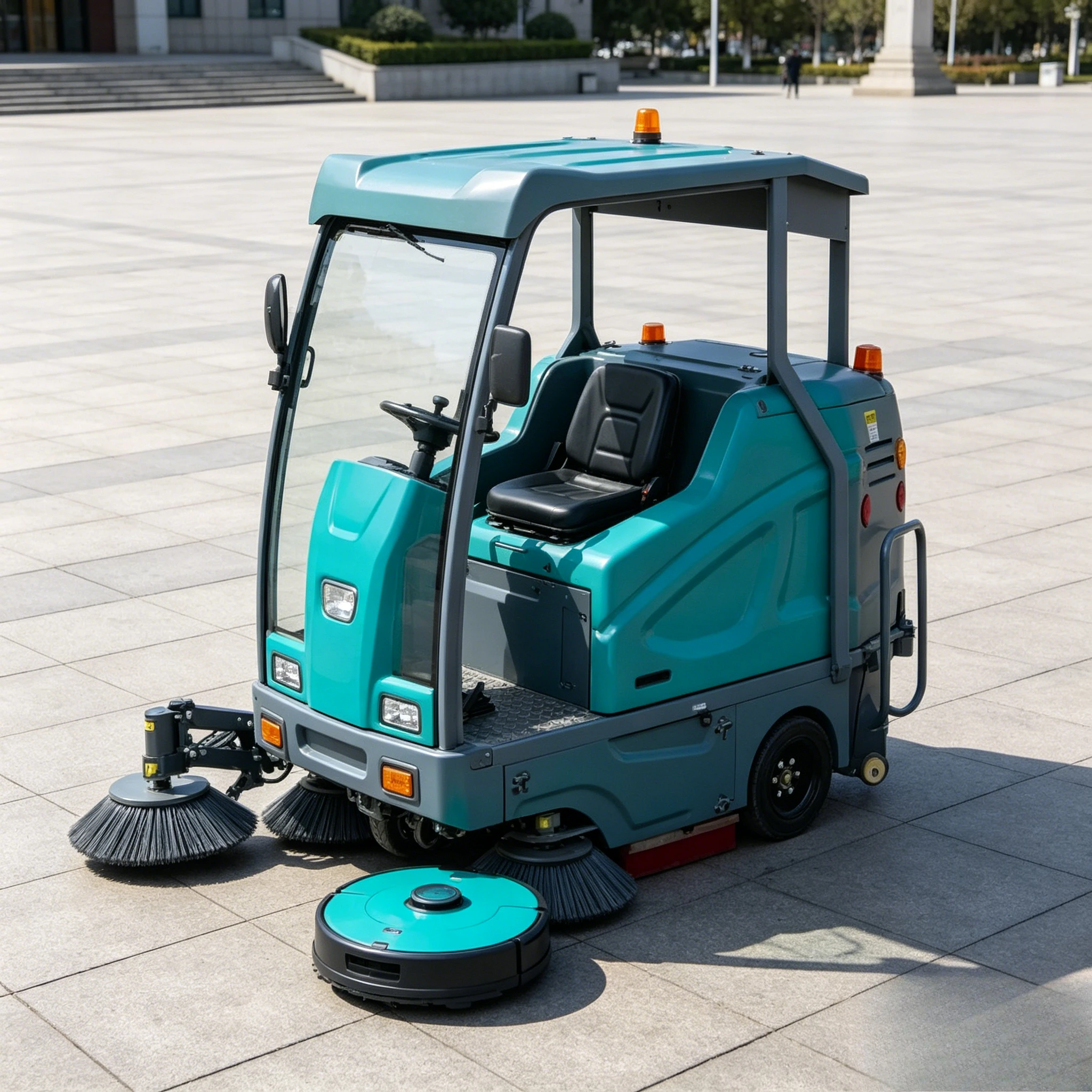 Small Electric Floor Sweeping Machine  Four Side Brushes Driving Sweeper 8000m²/h High Efficiency 3-in-1 Cleaning Machine
