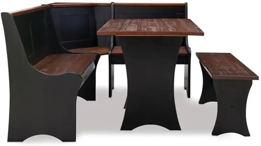 

Jackie Solid Wood 3 Piece Conversation Indoor Kitchen Corner Breakfast Dining Nook Set in Black