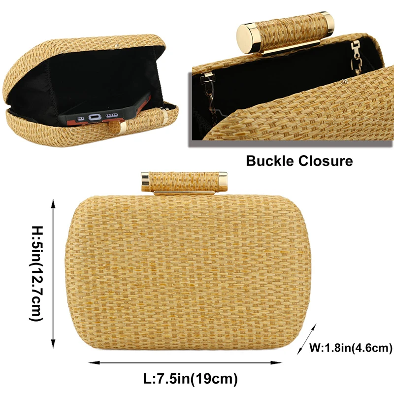 Straw Clutch Purse for Women Wedding Hand-Woved Evening Straw Handbag Party Wedding Summer Beach Wicker Shoulder Messenger Bags