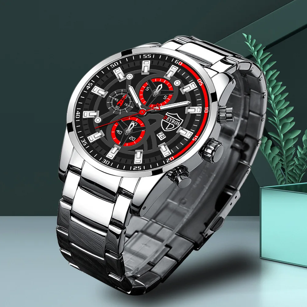 5 unids/set de relojes de aleación de plata a la moda para hombre con indicador de fecha reloj de pulsera de cuarzo conjunto para hombre, regalo para amigos