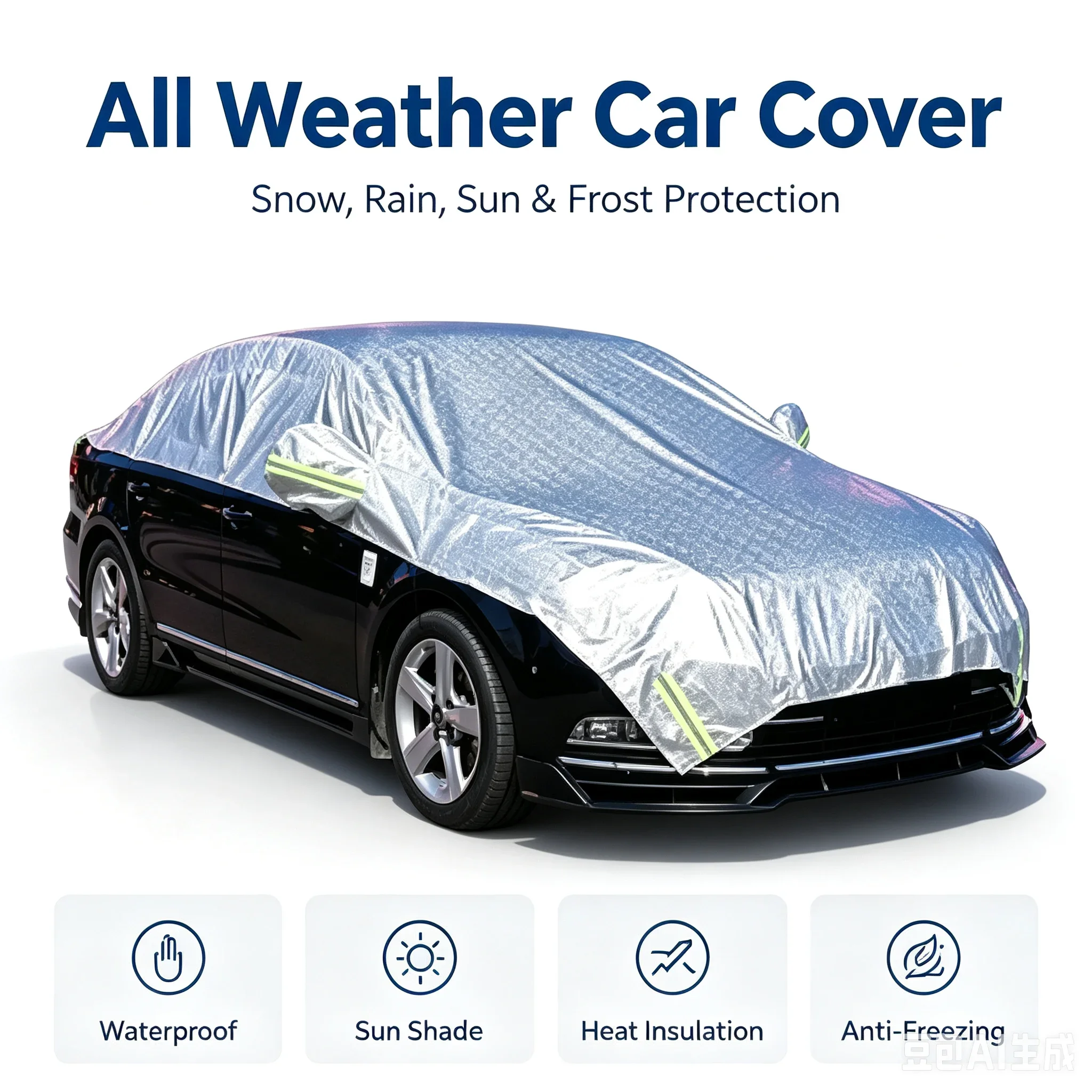 Housse de voiture universelle imperméable anti-UV, isolation thermique, pare-soleil pour le toit de la voiture, bande réfléchissante