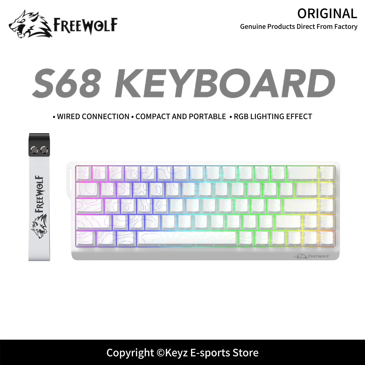 FREEWOLF S68 Wired Gaming Menbrane Keyboard 68 Keys RGB Backlit Compact Portable with Wrist Rest Anti-Ghosting for PC/Gamer