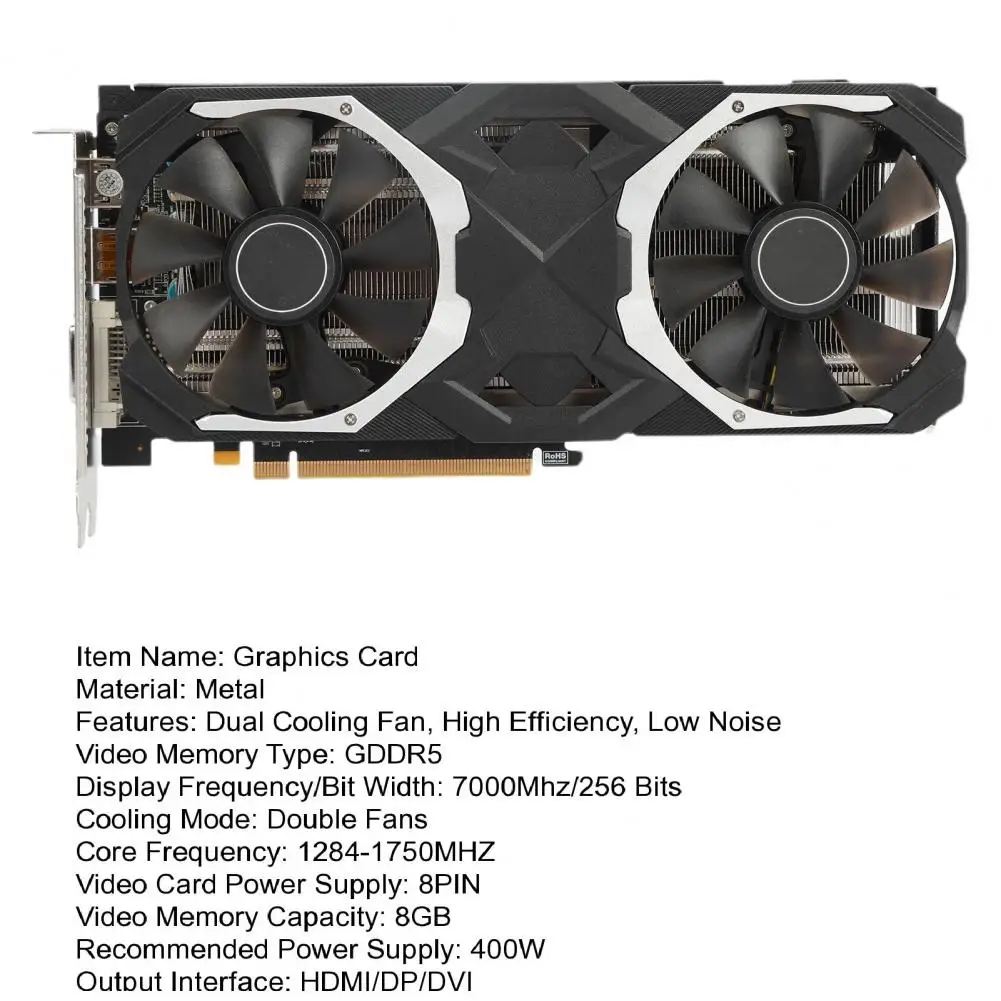 RX580 Placa gráfica Dual Cooling Fan Alta eficiência dissipação de calor portátil PC Gaming Video Card Acessórios para computador