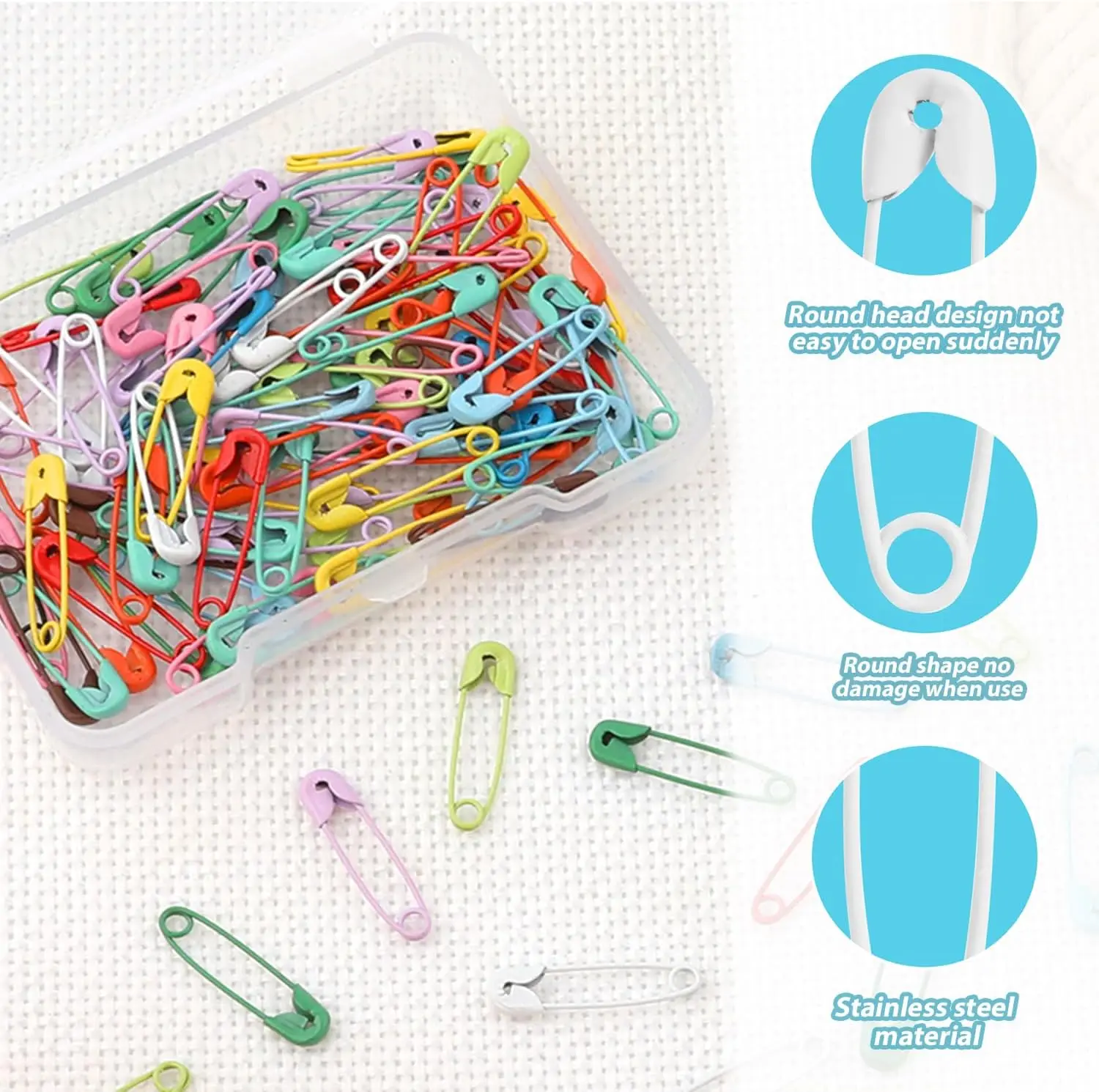 Colored Safety Pins,0.75 Inch Mini Safety Pins for Clothes,Small Safety Pin Rust Resistant Nickel Plated Steel Set for Crafting, Sewing, Rimming Fastening Clip Button for Garment Hang Tag 120pcs/box view 6