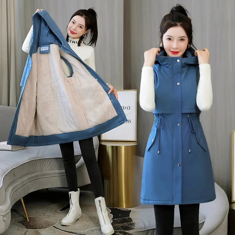 

Autumn Winter Sleeveless Hooded Jacket Women Size 5XL Long Vests Overcoat Female Cotton Padded Waistcoat Parkas Chaleco Mujer