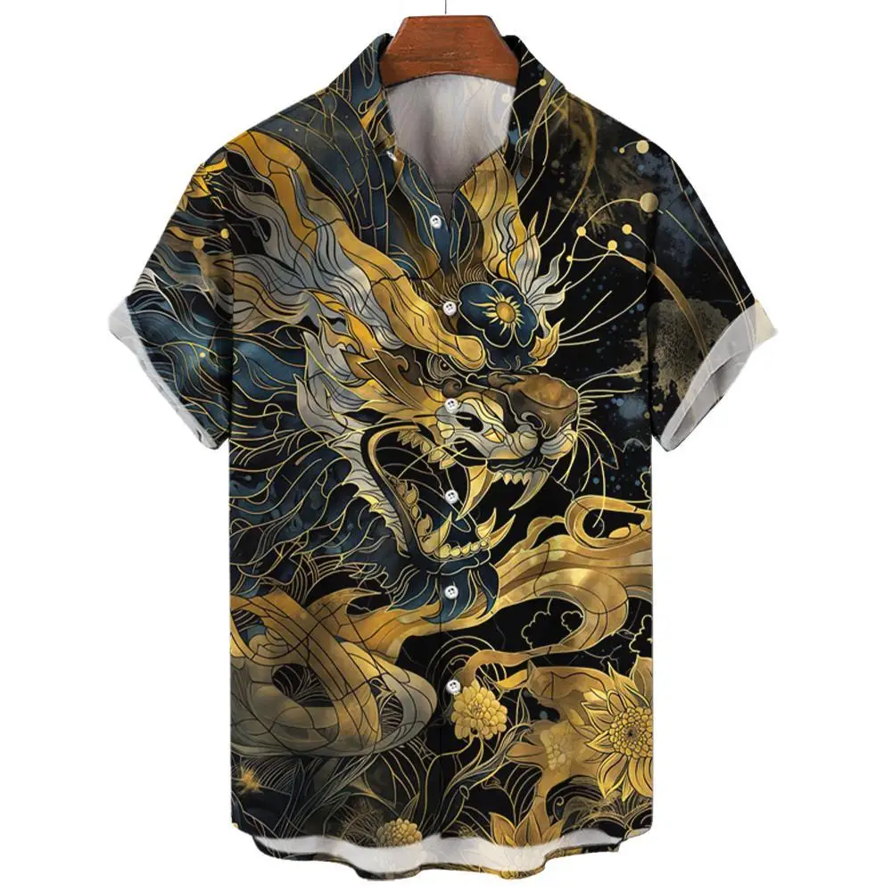 Luxury Men's Shirt Japanese Ukiyo-E Pattern Short Sleeved Shirts Oversized Tees Tops Hawaiian Shirt Summer Casual Men's Clothing