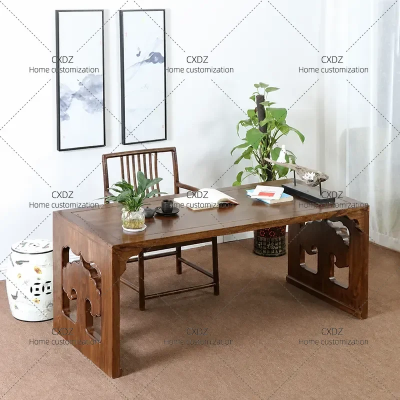 New Chinese Style Solid Wood Desk Elm Boss Table Computer Desk Zen Writing Desk Modern Walnut Office Furniture