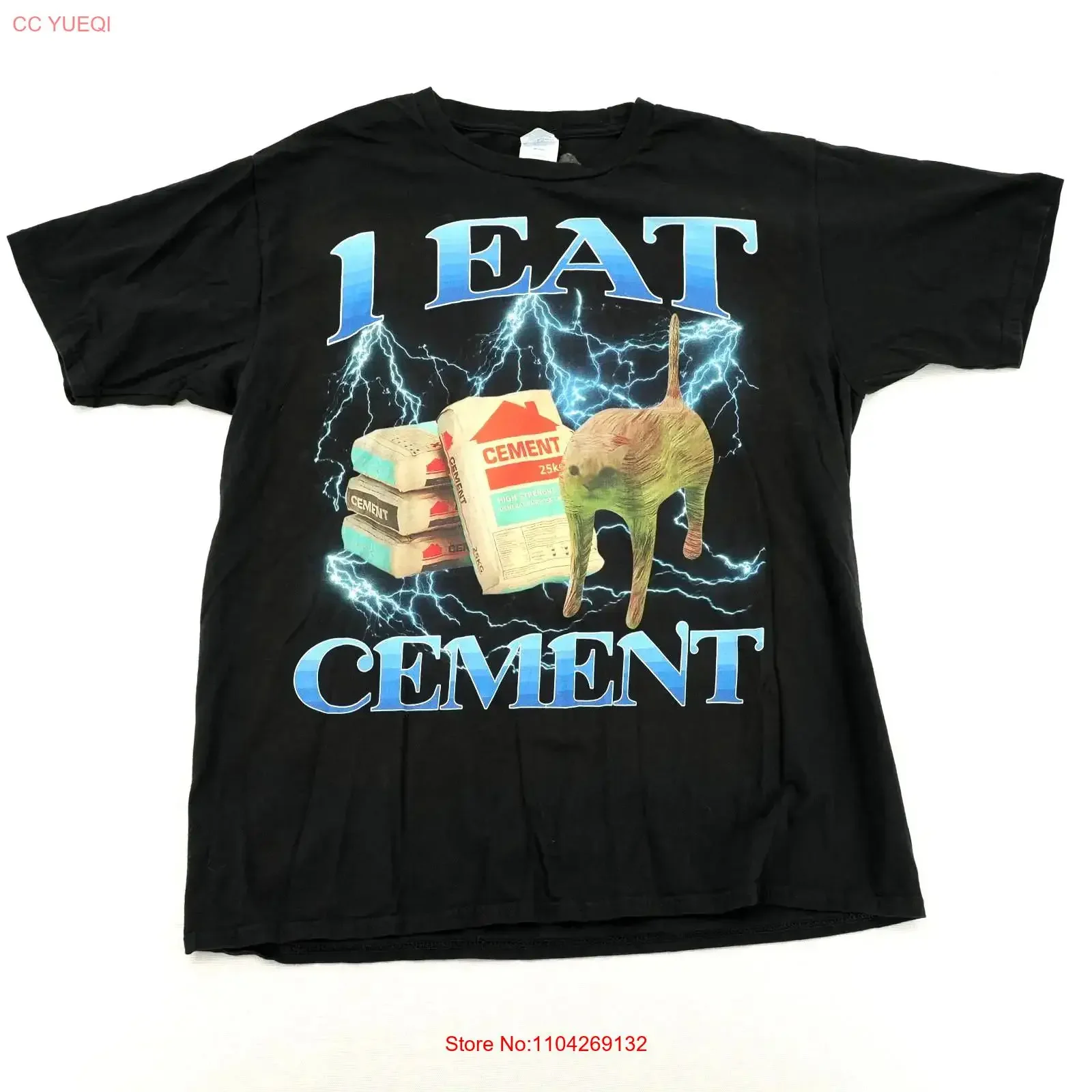 I Eat Cement Meme Cat T Shirt Mens Size L vintage Washed Breathable graphic designer clothes Top For Everyday Wear Stylish