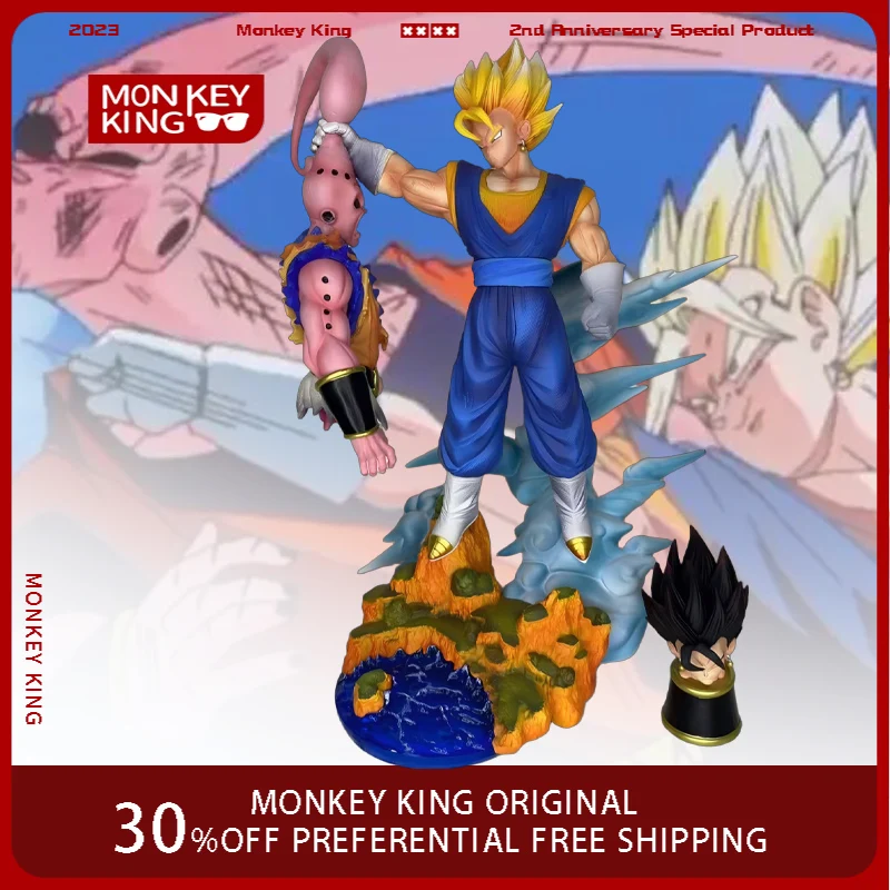 38cm Dragon Ball Figure Vegetto VS Majin Buu Battle Scene Anime Collection Model Desktop Ornament Decorations Holiday Gifts Toy