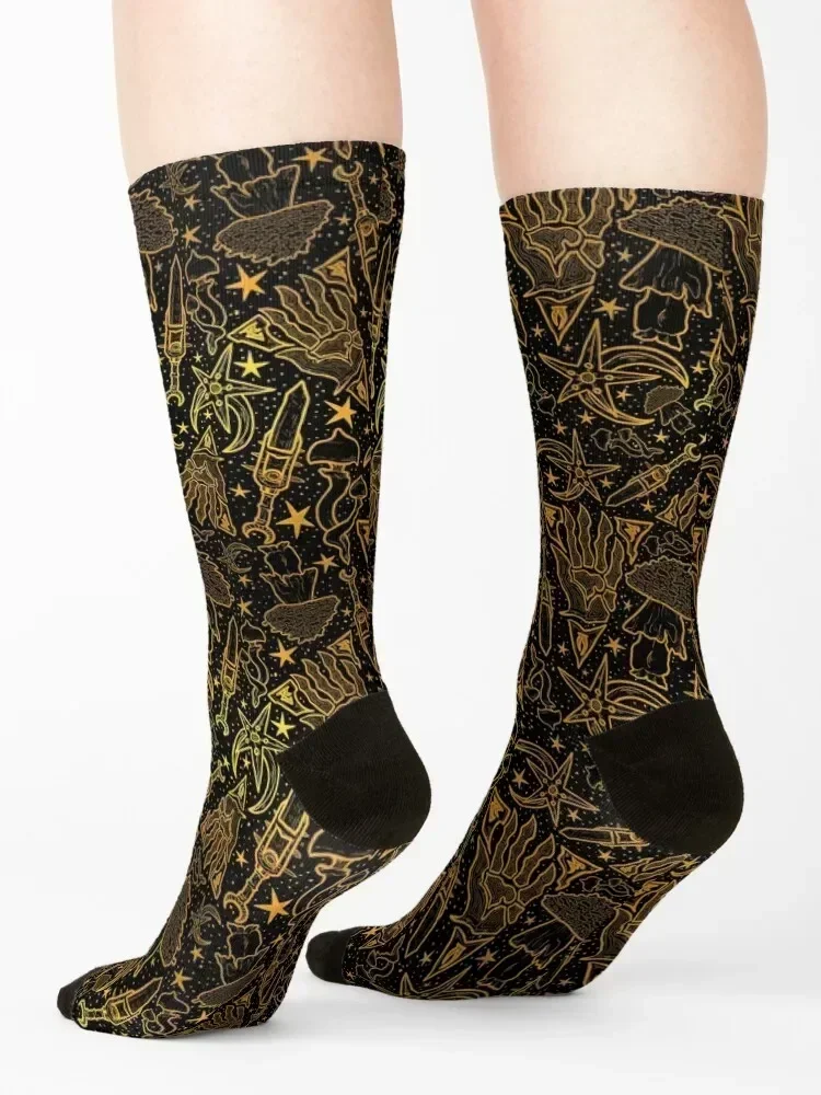 جوارب Nerevar's Incarnate Morrowind Gold Pattern GOTY Edition مستوحاة من المخطوطات Elder Online Fantasy RPG Dunmer Socks #4