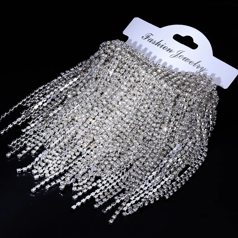 Ducrystal 1Yard/90cm Crystal Tassel Claw Chain Sewing/Glue on Clear Rhinestone Decorative Chain Craft Wedding Dress DIY